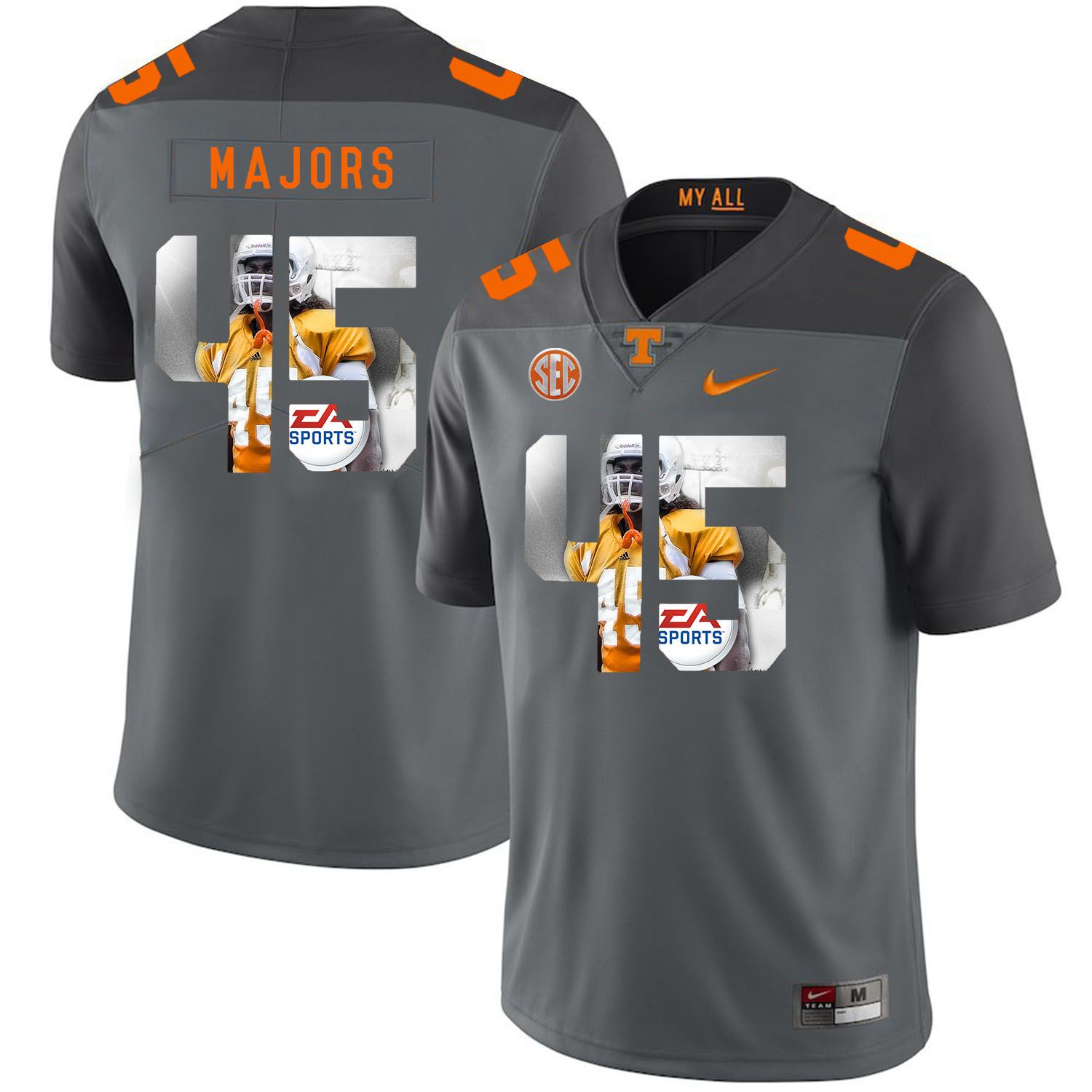 Men Tennessee Volunteers #45 Majors Grey Fashion Edition Customized NCAA Jerseys